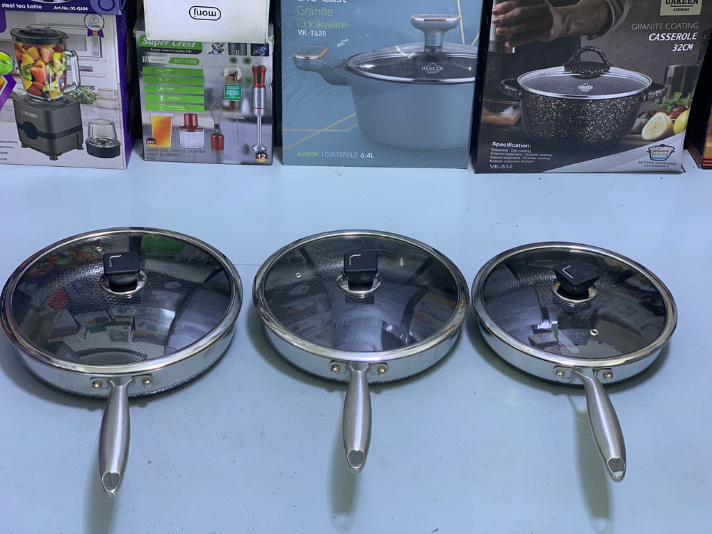 Laser Coated Frying Pan with Lid and Special Handle Opening key